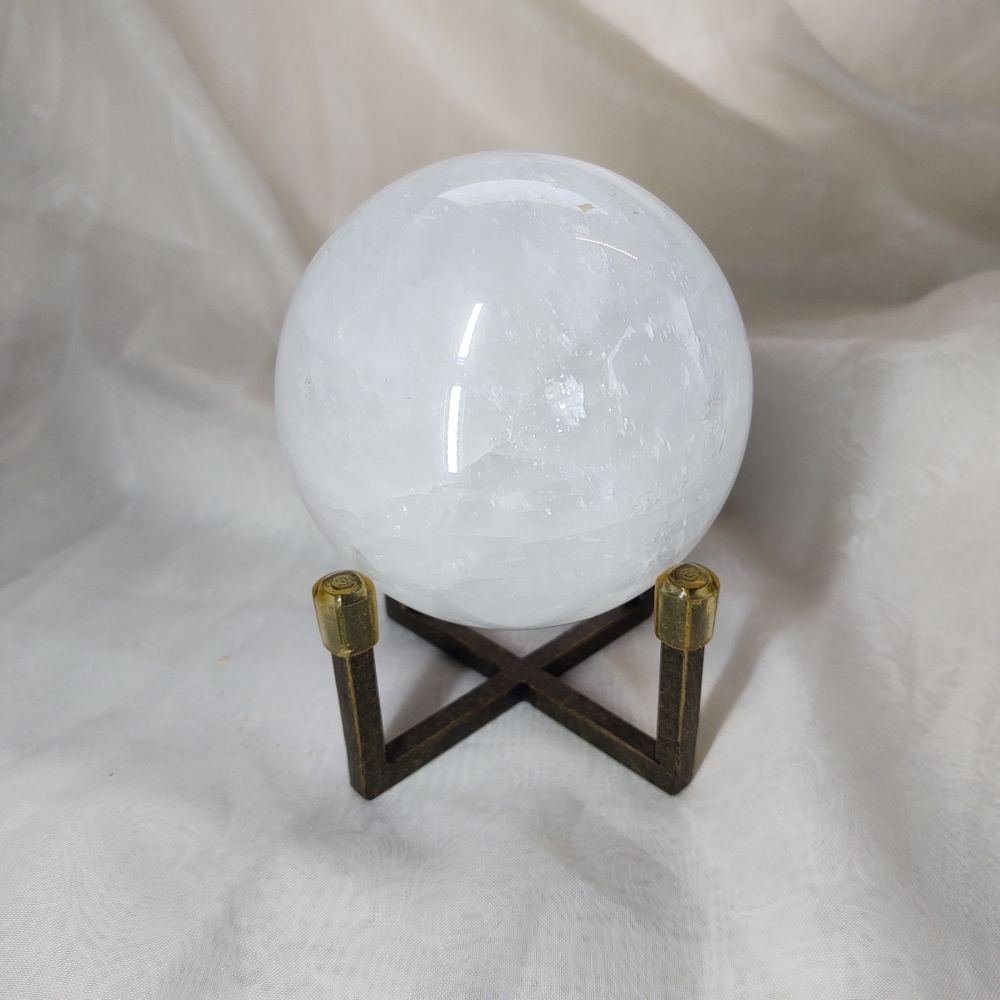 White Quartz Crystal Sphere with Stand